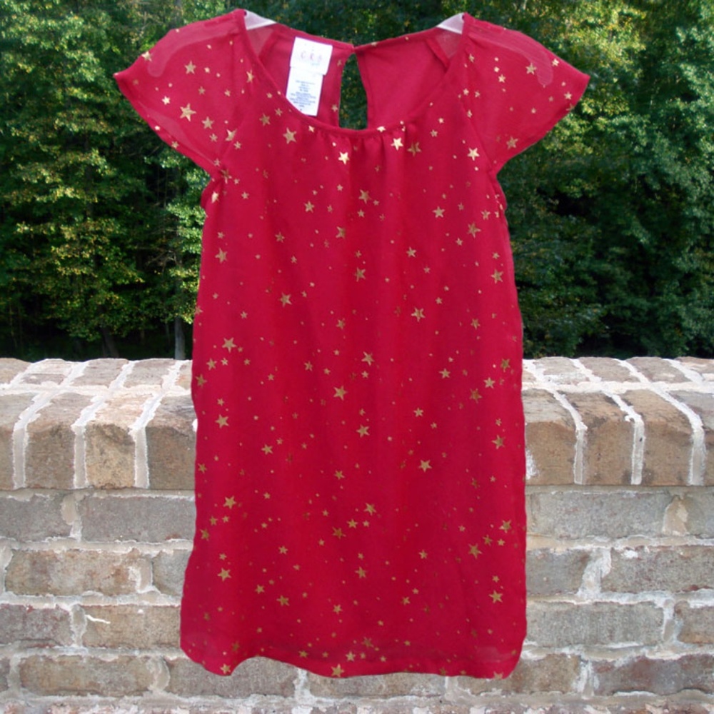 CRB Girl Red Dress with Gold Stars - Size 8